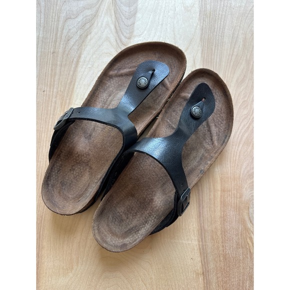Birkenstock Shoes - Birkenstock Black Leather Thong Sandals